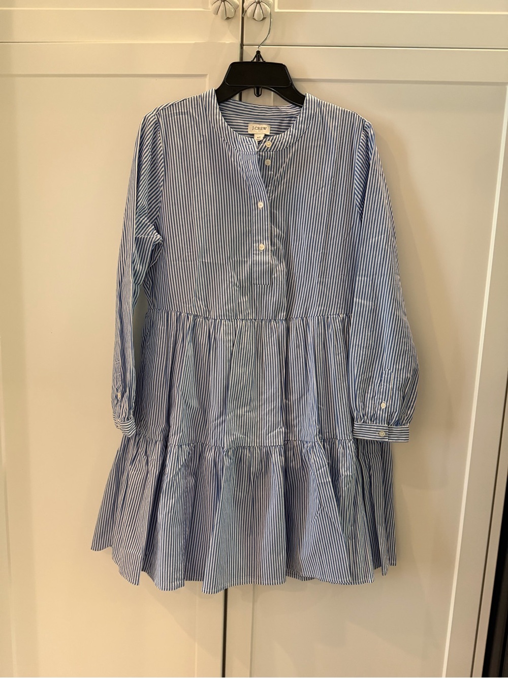 J. Crew women’s Blue and White Striped Tiered Button-Front Dress